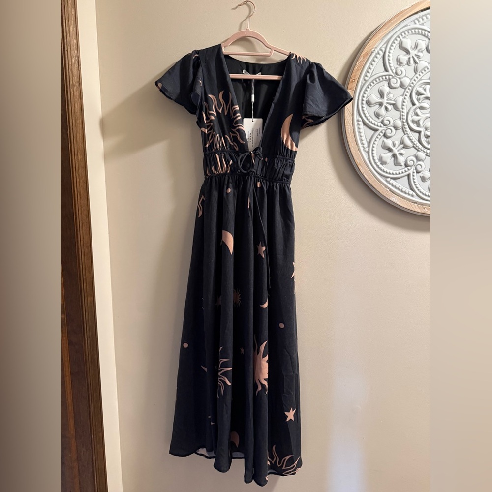Black and Beige Sun and Moon Maxi Dress